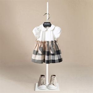 Summer Girls Dress White Doll Lapel Children's Short-sleeved Cotton Princess Kids es for 220426