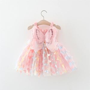 Summer Girls Princess Party Birthday Robe Back Bow Wings Fairy Strap Broidered Butterfly Mesh 240416
