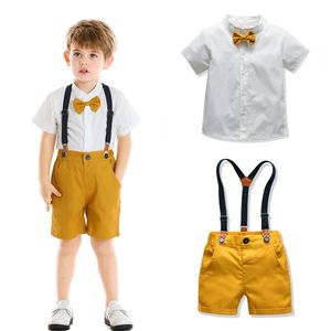 Été enfants bébé garçon costume formel à manches courtes avec chemise jarretelle pantalon vêtements décontractés tenue Gentleman ensemble 2 pièces