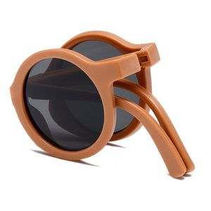 Gafas de sol plegables de verano para niños, gafas redondas Retro con protección UV para niñas y niños, caja de almacenamiento para viajes en la playa