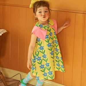 Summer Kids Girls Robe Posh Doll Neck Design Baby Korean Style Floral Print Bowknot Robes décontractées Vêtements 240325