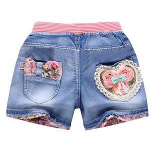 Summer Kids Short Denim s For Girls Fashion Girl Princess Jeans Niños Pantalones s Flower Clothing 220419