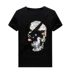 Verano de gran tamaño para hombre colorido caliente Rhinestone de manga corta diseñador camiseta cuello redondo Hip Hop camiseta casual tela modal