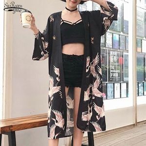 Été longue chemise femme femmes hauts et chemisiers Kimono Cardigan japonais Streetwear dames Blouse vêtements 9738 210427