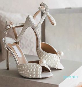 Sacora – chaussures de marque de luxe d'été, escarpins en cuir avec perles blanches, talon aiguille, bride à la cheville, pour mariée