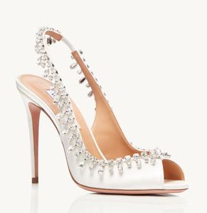 Summer Luxury Temptation Sandali da donna Scarpe Cinturino alla caviglia Aquazzura Crystal Abbellito con tacco Lady PVC Abito da sposa Evening Lady Slingback Taglia 35-43 Con scatola