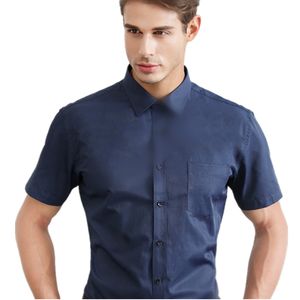 Camisas formales de verano para hombre de talla grande sin hierro Color sólido manga corta a rayas/sarga Slim Fit camisas casuales de negocios multicolor