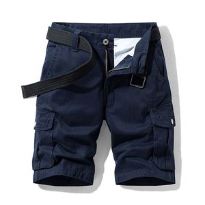 Pantalones cortos militares holgados multibolsillos de verano para hombre, pantalones cortos tácticos de algodón azul marino para hombre, pantalones cortos 30-38 sin cinturón 220507