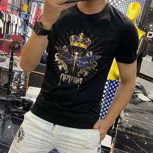 verano nuevas camisetas de hombre Mercerized Hot Diamonds Diseño espumoso Moda masculina Slim fit Camisetas casuales Negro Blanco hombres jóvenes tamaño pluz Tendencia Ropa de manga corta M-5XL