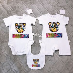 Été nouveau-né bébé filles et garçon à manches courtes dessin animé ours barboteuse bavoirs 100% coton infantile body tenue vêtements