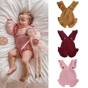 Été nouveau-né tricot barboteuse bébé fille garçon vêtements body enfants garçons sans manches à volants sangle combinaison vêtements M4027