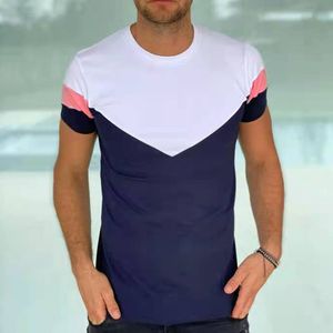 Camiseta de gran tamaño de verano para hombre, ropa de retales, Fitness, culturismo, moda delgada, transpirable, manga corta, 304y