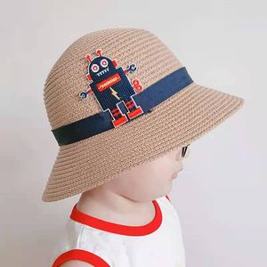 Été papier paille dessin animé seau chapeaux garçon enfants Protection solaire chapeau à la mode plage Parent-enfant pêcheur casquette pour adultes enfants