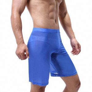 Summer Sexy Man Mesh Sleep Bottoms Ropa de dormir Shorts Sheer See Through Transparent Gay Funny Lounge Pants Brand Home Wear 96LJ #