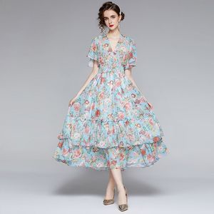 Summer Sexy Off Shoulder Spaghetti Strap Ruffles Beach Dress Mujeres Patchwork Mesh Flower Print Chiffon Maxi Dress Vestidos 210514