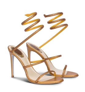 Summer Sexy Renescaovillas Cleo Sandals Shoes Crystal Spiral Wraps High Heel Lady Sandalias Elegant Brand Wedding, Party, Dress, Evening EU35-40