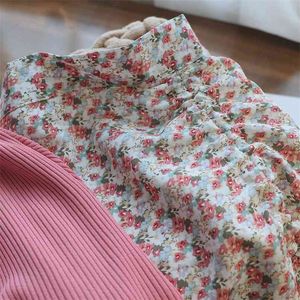 Falda corta de verano con cordón de cintura alta floral, dobladillo con volantes, estampado de gasa, línea A 210529