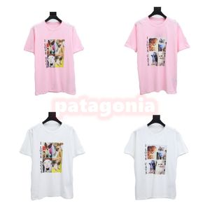 Camisetas de manga corta de verano Diseñador para hombre Camisetas con estampado de gatos y perros para mujer Casual Rosa Blanco Tops Talla XS-L