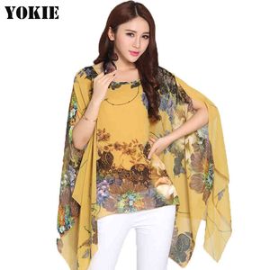 Verano stlye mujeres blusas camisas de gasa blusas estampadas tops mujer vetement femme chemise flor batwing largo femenino 210519