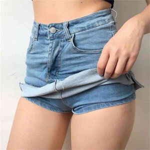 Estilo de verano Casual Mujer Falda de mezclilla Cintura alta Borde crudo Anti-Light S Stretch Slim Culottes 210508