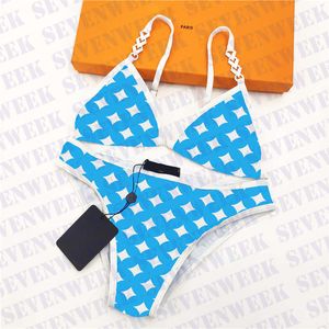 Traje de baño de verano con letras azules para mujer, traje de baño Sexy, Bikinis de dos piezas, sujetador para mujer, bragas, ropa interior