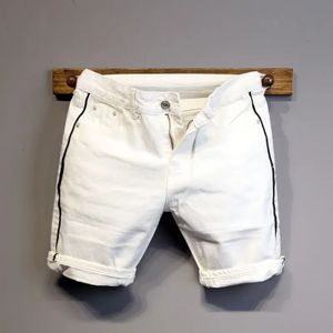 Verano delgado diseñador de lujo slim-fit pantalones vaqueros para hombre pantalones cortos novio color blanco rayas calle desgaste algodón casual pantalones cortos 240227