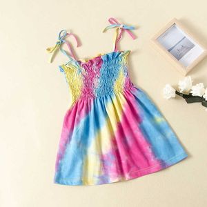 Summer Tie-dye Girls Dress for Kids Fashion Sling Abbigliamento casual Bohemian Paisley Print Sundress Bambini 0-7Yrs 210529