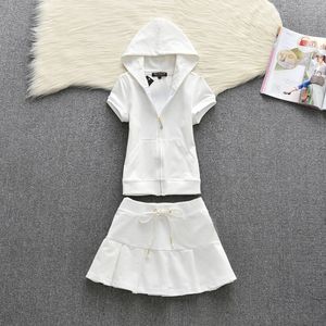 Summer Juicy Brand Two Piece Robe Cotton Tracksuit A-Line High Raided Pleed Jirt Women's Fashion's Fashion Slim Taist Casual Tennis Jirts