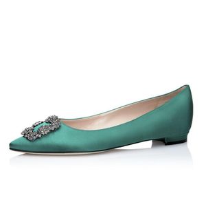 Zapatos de vestir para caminar de verano Bailarinas para mujer Sandalias planas Famoso BALLERIMU Verde Teal profundo Satén Joya Hebilla Zapatos planos Italia Punta puntiaguda Diseño Caja de zapatos de baile de ballet