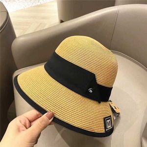 Été femmes décontracté pliable protection Uv paille japonais élégant filles femme chapeau de soleil casquette de loisirs avec lettre de ruban