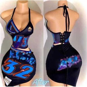 Ropa de verano para mujer, vestidos sexis a la moda, traje de falda de dos piezas, trajes de bebé de baloncesto, conjunto de vestido estampado con diferentes patrones, colección