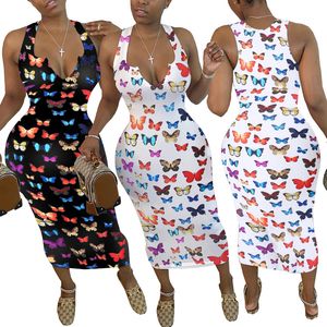 Vestidos de moda de verano para mujer, vestidos de lápiz ajustados informales sin mangas con estampado de mariposa para dama, trajes cómodos, vestidos de Club nocturno