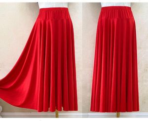 Faldas de Flamenco de verano para mujer, falda larga de baile de salón de cintura alta de Color sólido, falda de Tango y vals Y3982891158