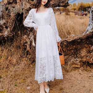 Summer Women Party Sleeve White Lace Vocation Long Tunic Beach Dress 210415