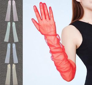 Summer Women Ultrathin protector solar Guante de conducción Hallowe 70cm Guantes de encaje sexy Mesh Hilo de la pantalla Táctil de dedo completo Largo