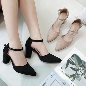 Sandales d'été à talons hauts pour femmes, chaussures à la mode, avec boucle pointue, bout épais et fermé, petite taille, 240327