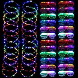 Gafas de sol 48 Uds. Diadema con corona, corona de flores LED Multicolor, iluminadas, persianas luminosas, gafas, suministros para fiestas