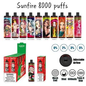 Sunfire PUFS 8000 9000 Factory Direct Sells Hot Style OEM / ODM 2% NIC 18ML E-JUICE CAPACY Multi-fruit Flavour jetable Vape Electronic Cigarette Wape Wape Wholesale