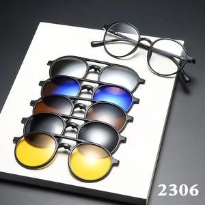 Gafas de sol 6 en 1 Clip magnético Gafas de sol y gafas graduadas Montura Hombres Mujeres Lentes polarizadas o de visión nocturna Montura PC o TR90 2333 231114