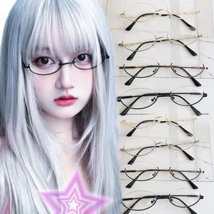 Lunettes de soleil Anime demi-montures lunettes pour femmes Vintage métal ovale sans lentille lunettes optiques lunettes filles Cosplay Pographie lunettes