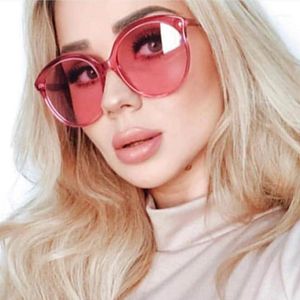 Gafas de sol grandes de gran tamaño redondas para mujer, lentes de diseñador de marca de Color caramelo, gafas de sol Vintage con estilo de océano para verano, gafas de sol rosas y rojas para mujer 1