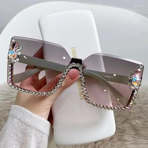 Gafas de sol Grandes lentes de diamantes de forma cuadrada Diseñadora de marca Moda Fashion UV400 Protección al aire libre