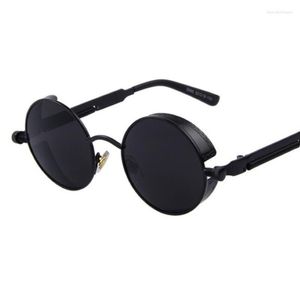 Gafas de sol Black Round Steampunk Men Fashion Designer Luxury Classic Retro Mirror Sun Glasses Women Circle Oculos 222o