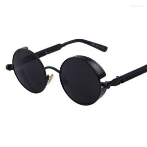 Gafas de sol Black Round Steampunk Men Fashion Designer Luxury Classic Retro Mirror Sun Glasses Women Circle Oculos 259J