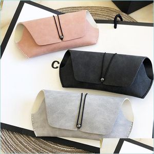 Coupes de lunettes de soleil sacs Créative de lunettes de boucle boîtier Soft Pack Myopia Box Simple Retro Anti-pression Portable Matte En cuir Storage 35 DHT1U