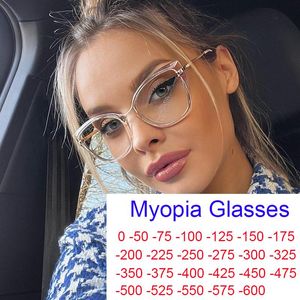 Lunettes de soleil Cat Eye Prescription Myopie Lunettes Clear Frame Marque Designer Anti Blue Light Short-Sighted Women's Spectacle Frames -1Sungl