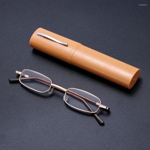 Gafas de sol compactas, portátiles, ligeras, delgadas, gafas de lectura, lectores de gafas para hombres y mujeres con estuche de tubo con Clip para bolígrafo