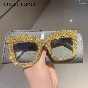 Gafas de sol cuadradas con diamantes para mujer, lentes transparentes con diamantes de imitación, montura Punk, gafas de sol