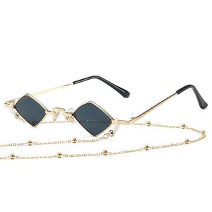Gafas de sol Diseñador de moda Mujeres Hombres Marco de metal Lujo en forma de diamante con cadena Gafas de sol UV400