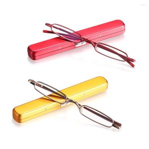 Gafas de sol de moda portátiles delgadas pequeñas Mini gafas de lectura con estuche mujeres hombres marco de Metal lentes de resina fuerza 1,00-4,00